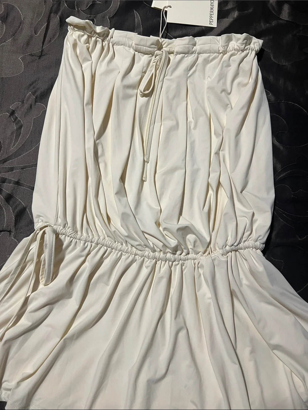 NWT Peppermayo Leighton Strapless Mini Dress Ivory Cream Drawstring Women’s XS/S - Picture 3 of 14
